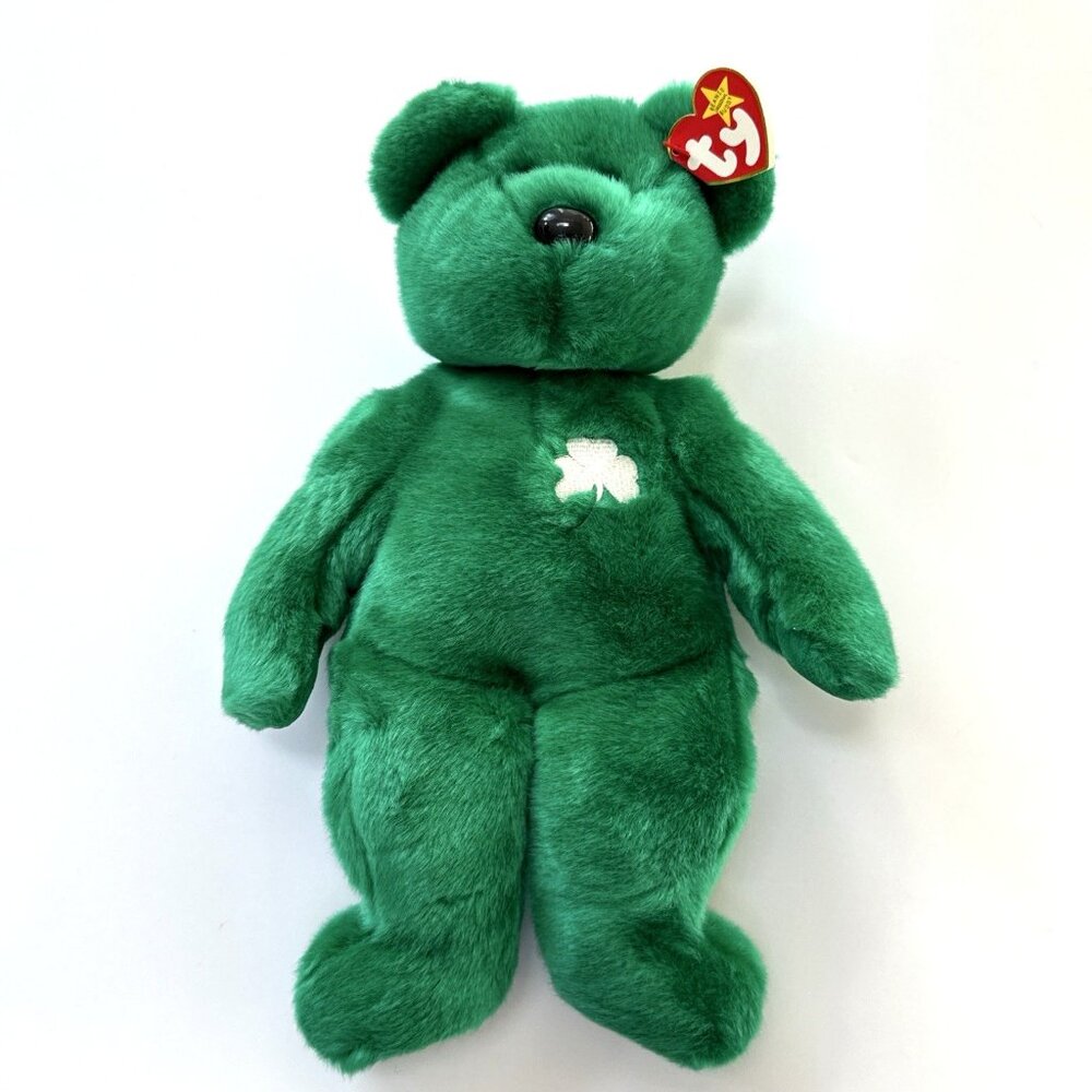 Erin Teddy Bear Green 1998 Embroidered Clover Shamrock 14" Vtg TY Beanie Buddy